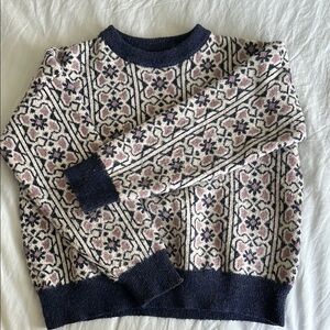 Floral Patterned Sweater - Navy and Pink